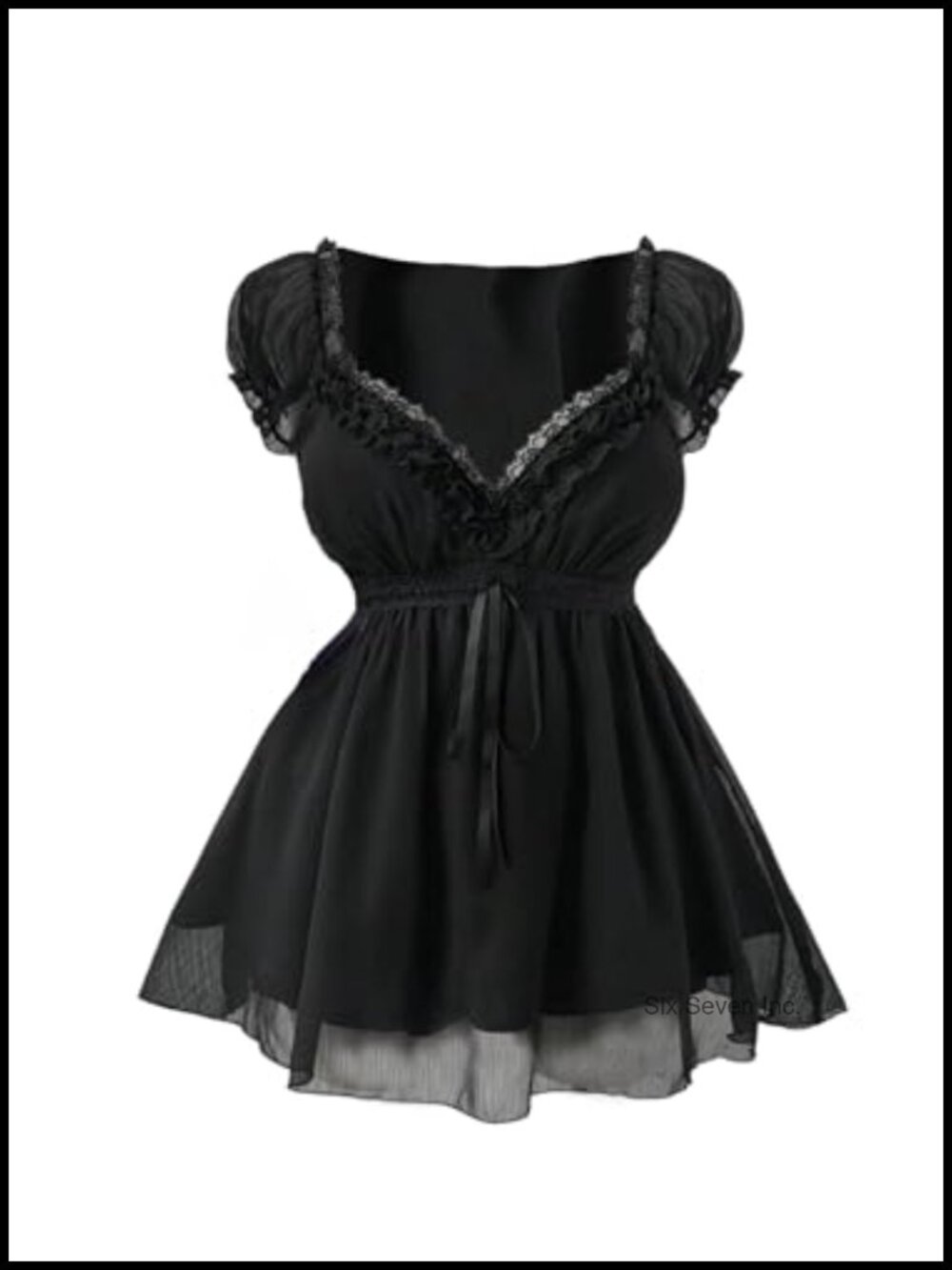 Plus Size Gothic Lace Peplum Babydoll Blouse Puff Sleeve Tie Front Top